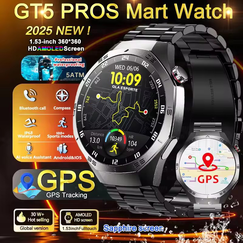 Smartwatch Watches Best Gift For Men - Круглые GPS Смарт-часы Водонепроницаемые BT Call