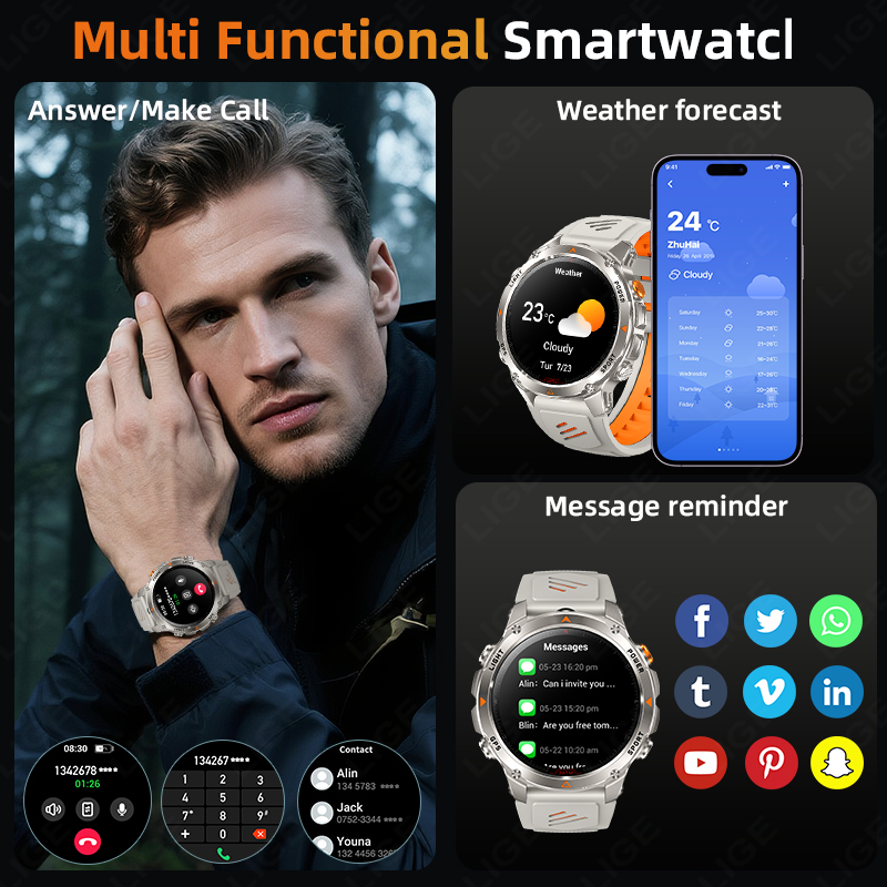 LIGE прочные GPS трековые умны – обзор и цена Smartwatch Watches With Bluetooth